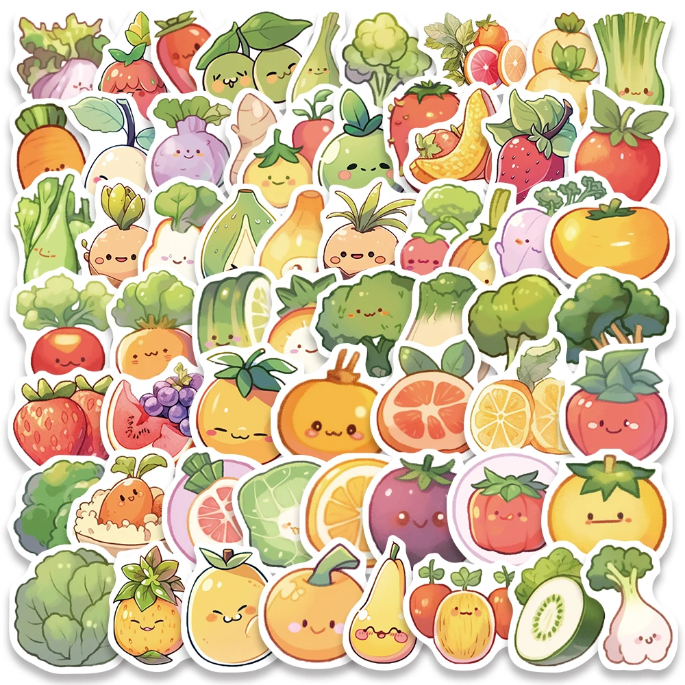 60pcs Cute Cartoon Vegetables Graffiti Stickers For Laptop Water Bottle Luggage Guitar Skateboard Waterproof Graffiti Decals