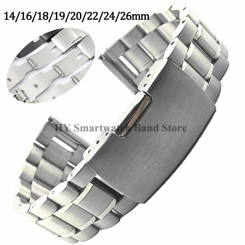 

Solid Stainless Steel Watch Band 14mm 16mm 18mm 20mm 22mm 24mm 26mm Metal Folding Clasp Men Women Bracelet Universal Watch Strap