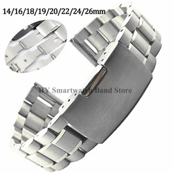 Solid Stainless Steel Watch Band 14mm 16mm 18mm 20mm 22mm 24mm 26mm Metal Folding Clasp Men Women Bracelet Universal Watch Strap