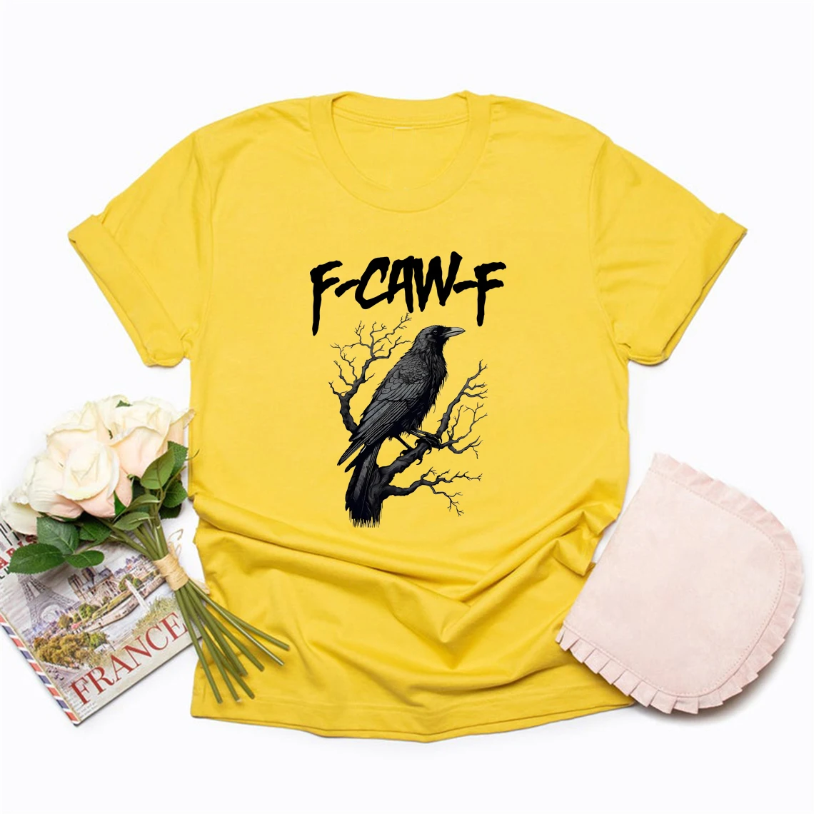 F-Caw-F T-Shirt drôle corbeau T-Shirt corbeau noir clair de lune Raven T-Shirt Vintage unisexe à manches courtes col rond T-Shirt impertinent corbeau amant cadeau