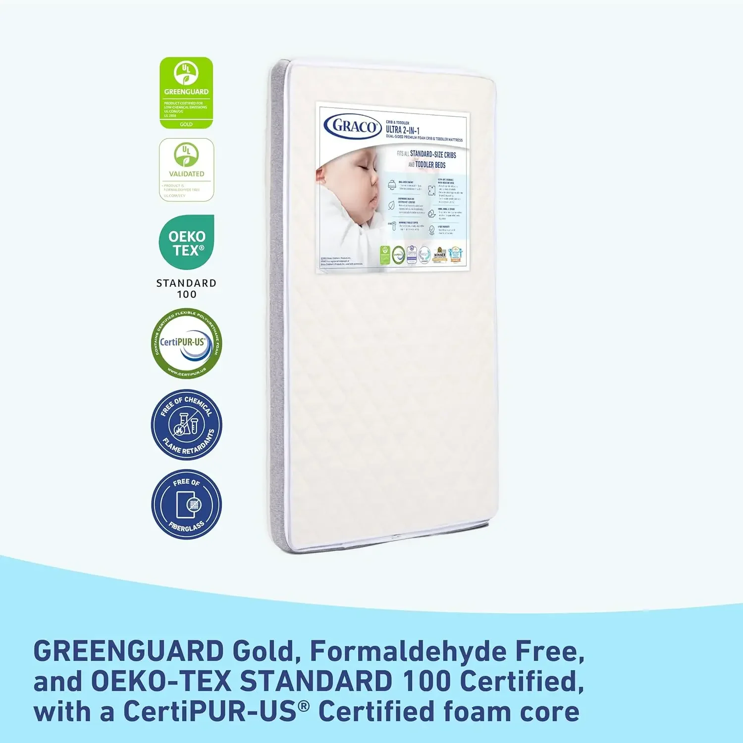 2-in-1 Premium Dual-Sided Crib & Toddler Mattress  Gold and  Certified,  Certified Foam, 2-Sided Mattress Fits Any Brand of Crib