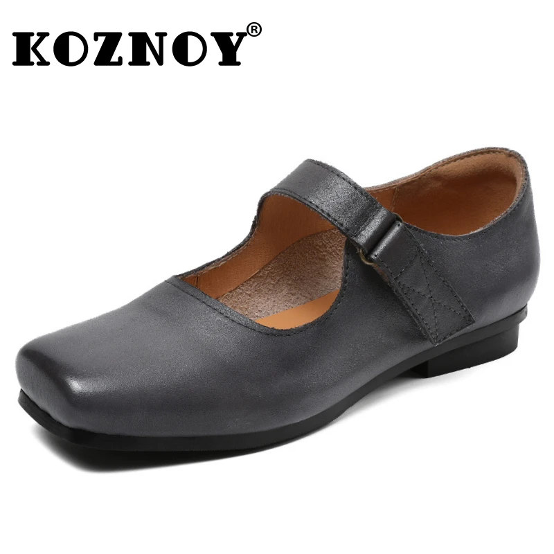 

Koznoy 2.5cm Ethnic Woman Comfy Round Toe Genuine Leather Autumn Buckle Shoes Leisure Loafer Ergonomic Soft Oxford Soled Flats