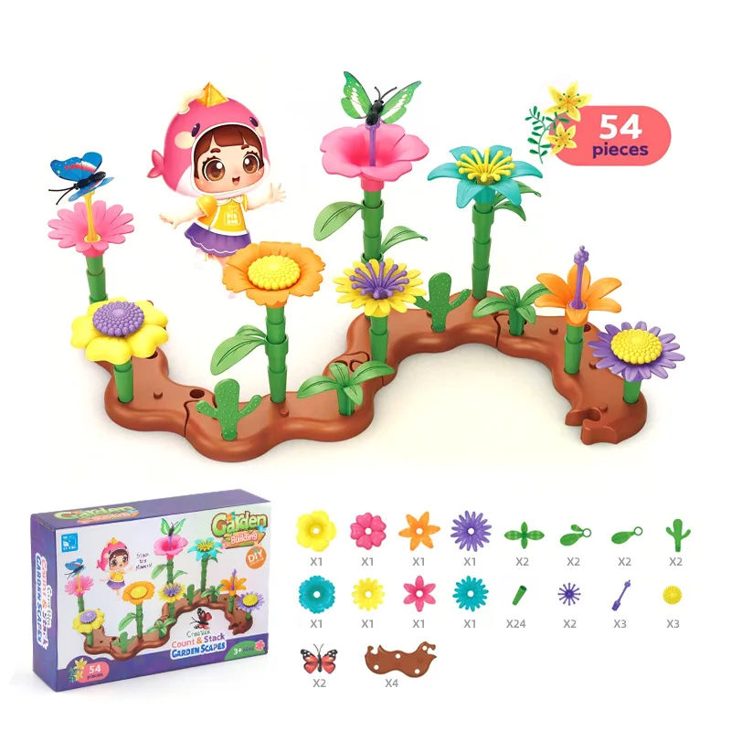 Conjunto de blocos de construção para crianças, brincadeiras educativas, arranjo artesanal de flores, brinquedos de montagem DIY para crianças, vários