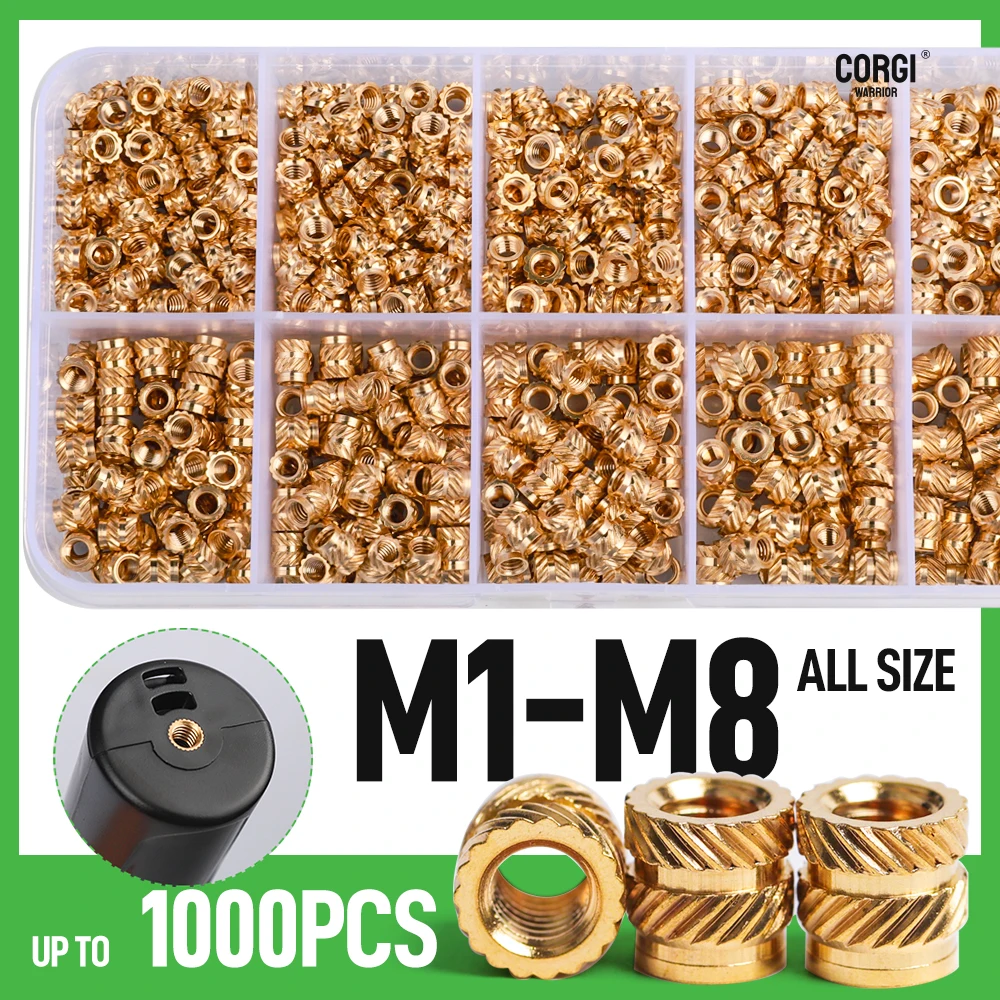 65/1000 Threaded Inserts Nut M1 M1.2 M1.4 M2 M2.5 M3 M4 M5 M6 M8 Heat Thread Metric Knurled Insert Nuts Assortment Kit