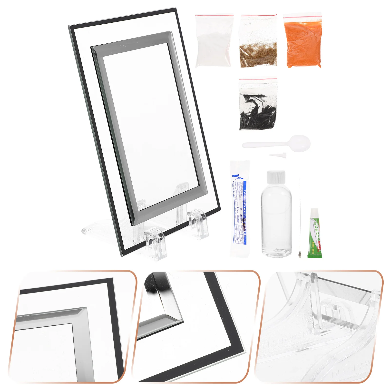 مجموعة واحدة من أدوات الرسم المتحركة التي يمكنك صنعها بنفسك، صورة فنية رملية للمناظر الطبيعية ثلاثية الأبعاد، زينة لسطح المكتب، حزمة مواد فنية رملية، مياه حمام السباحة #6