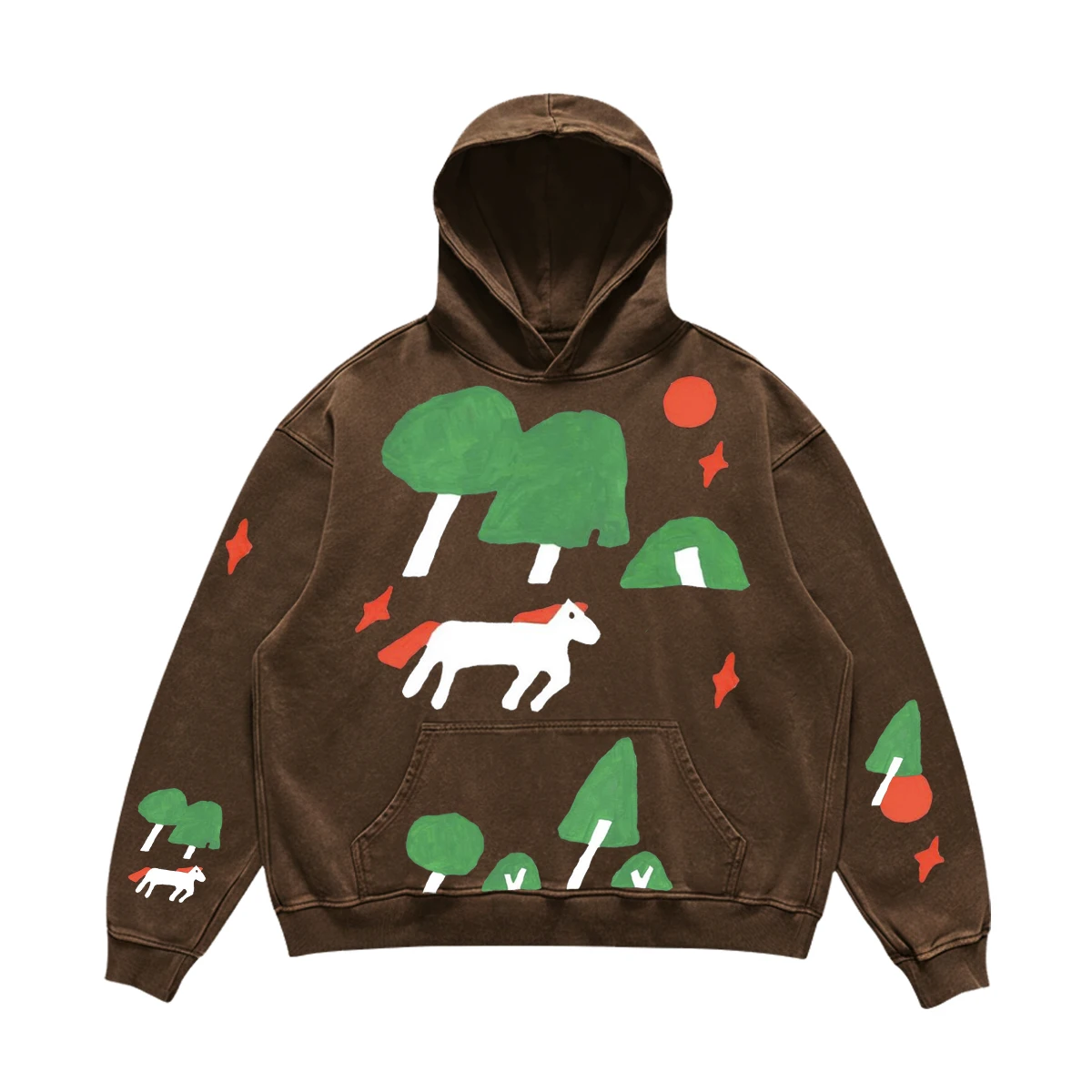 Heavyweight 450G Hoodie Ins Advanced Cartoon Splicing Unisex Couple Style Sweatshirt Men's Women's Hat Matching Clothing