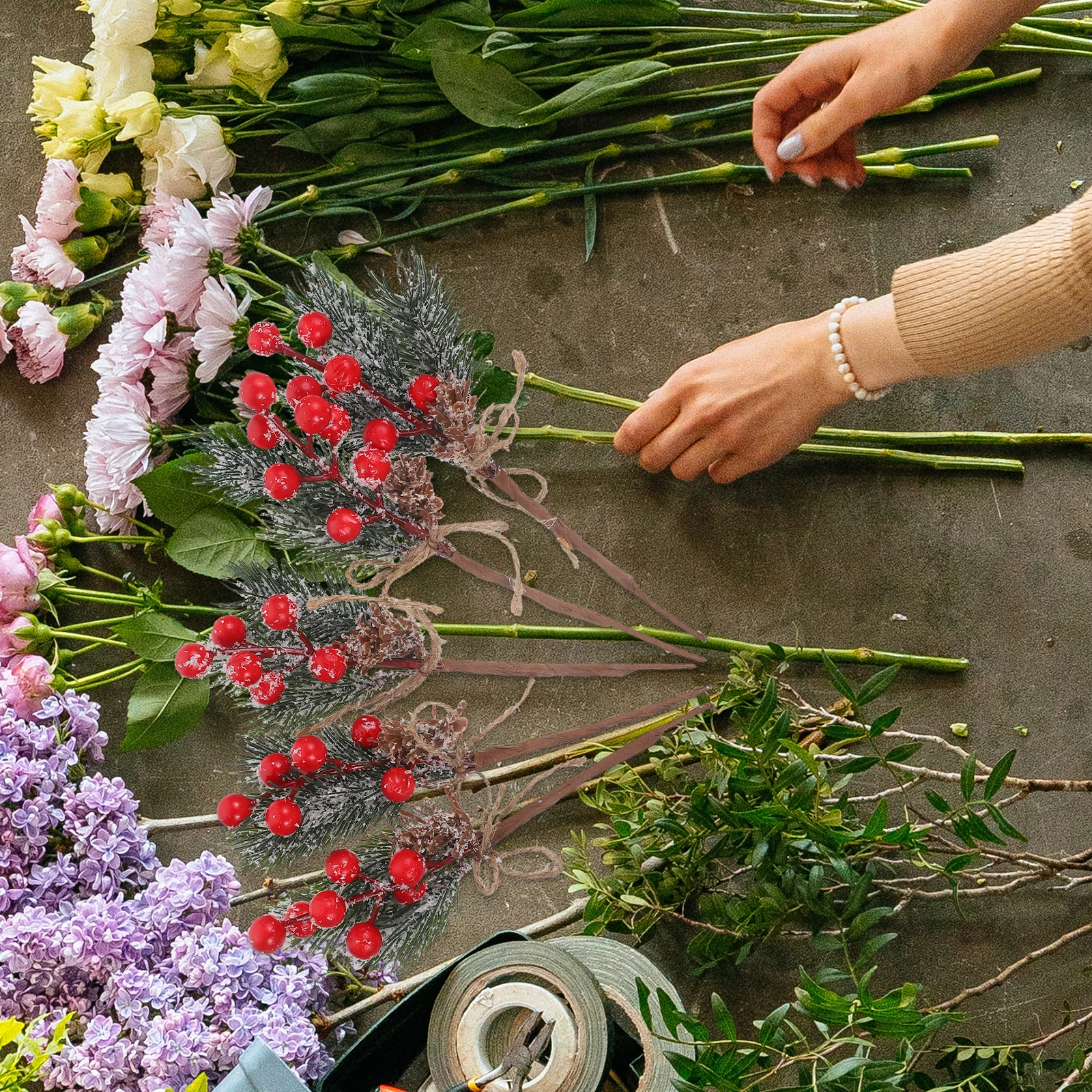 

5pcs Berry Branches for Home Decor Christmas Decor Christmas Decoration Fake Plant Craft Supplies Holly Greenery