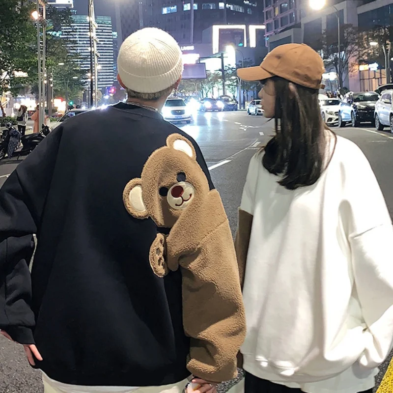 Unisex Autumn Spring Cartoon Bear Sweatshirt Girls Boys O-neck Loose Casual Batwing Long Sleeve Coat Students Pullover Overcoat