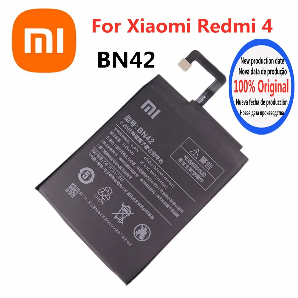 

4100mAh Hongmi4 Orginal Battery BN42 For Xiaomi Redmi 4 Redmi4 Hongmi 4 Mobile Phone Battery Bateria Batteries Fast Deliver