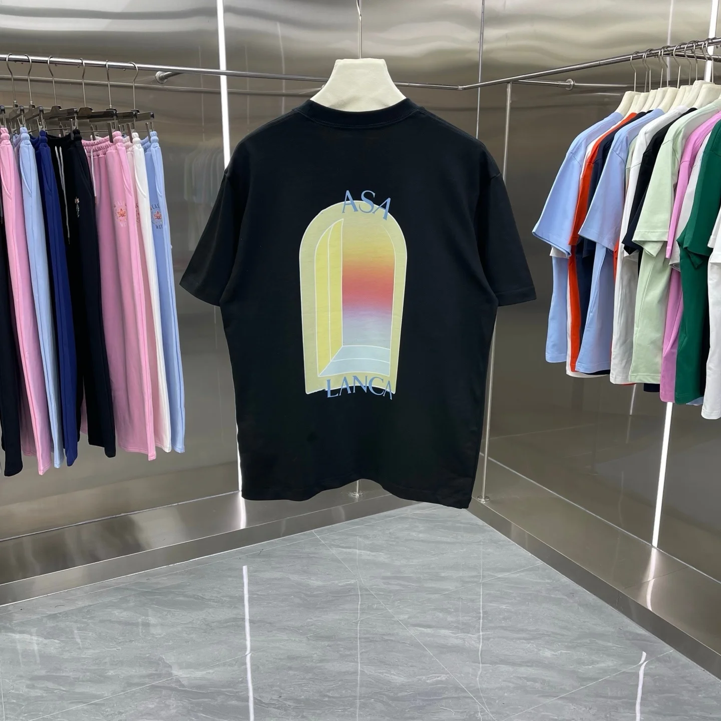 

Summer New Casual Men's Short Sleeve T-shirt Rainbow Print Loose Fit Unisex Breathable Sweat Absorbent No Ironing Required