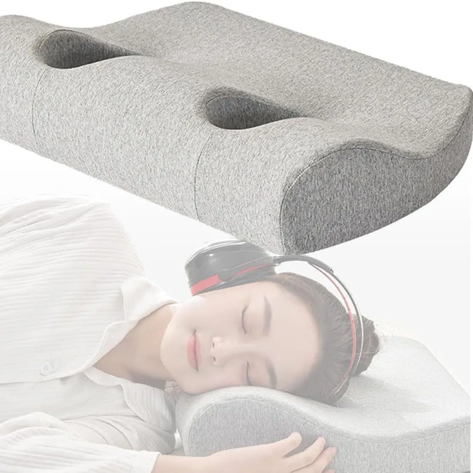 Ergonomic Cervical Pillow for Sleeping, Double Hole Design for Headphones Washable