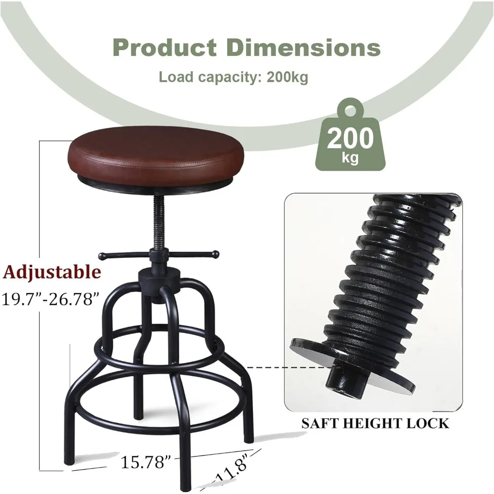 Industrielle Barhocker-drehbarer Barhocker aus Leder aus Metall-20-27 Zoll hoch, höhen verstellbarer Küchen hocker Esszimmers tuhl