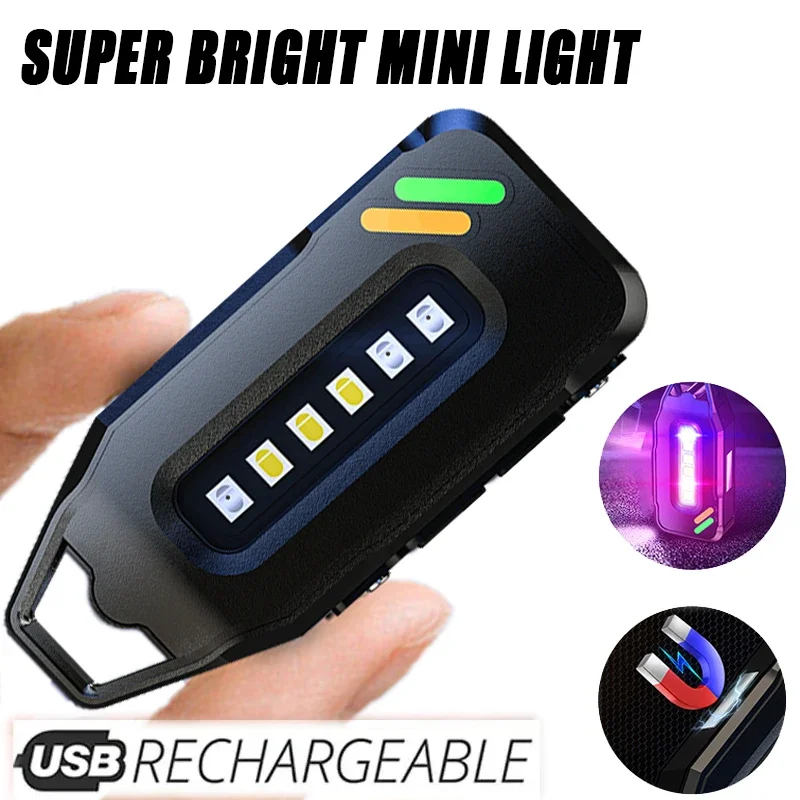 Powerful Mini EDC Flashlights USB Rechargeable Pocket Aluminum Alloy Flashlight with Magnetic Work Light Portable Keychain Torch