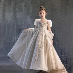 Jill Wish J185 Luxury Beaded Champagne Girl Bridesmaides Dresses Arabic for Princess Kids Birthday Wedding Party Pageant Gown