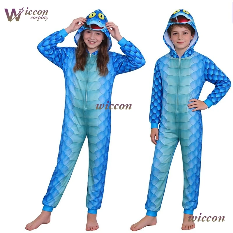 

CosR Snake Cosplay Kids Unisex Clothing Cute Garyy Same Style Blue Hooded Jumpsuit Halloween 2026 Roleplay Party Costume Onesie