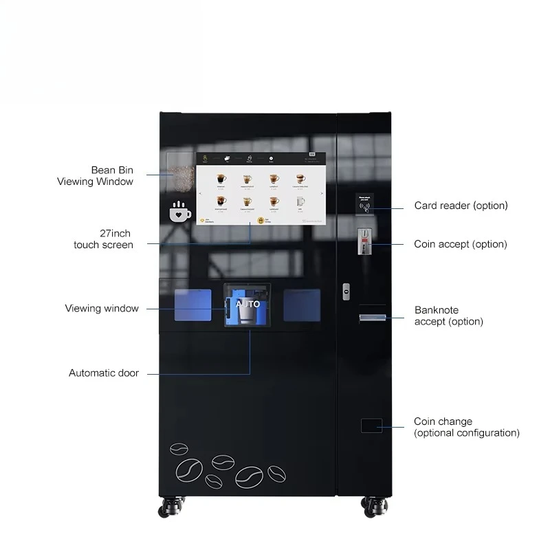 27-inch Touch Screen Fully Automatic Coffee Vending Machine Freshly Ground Coffee with Ice Making for Shopping Mall