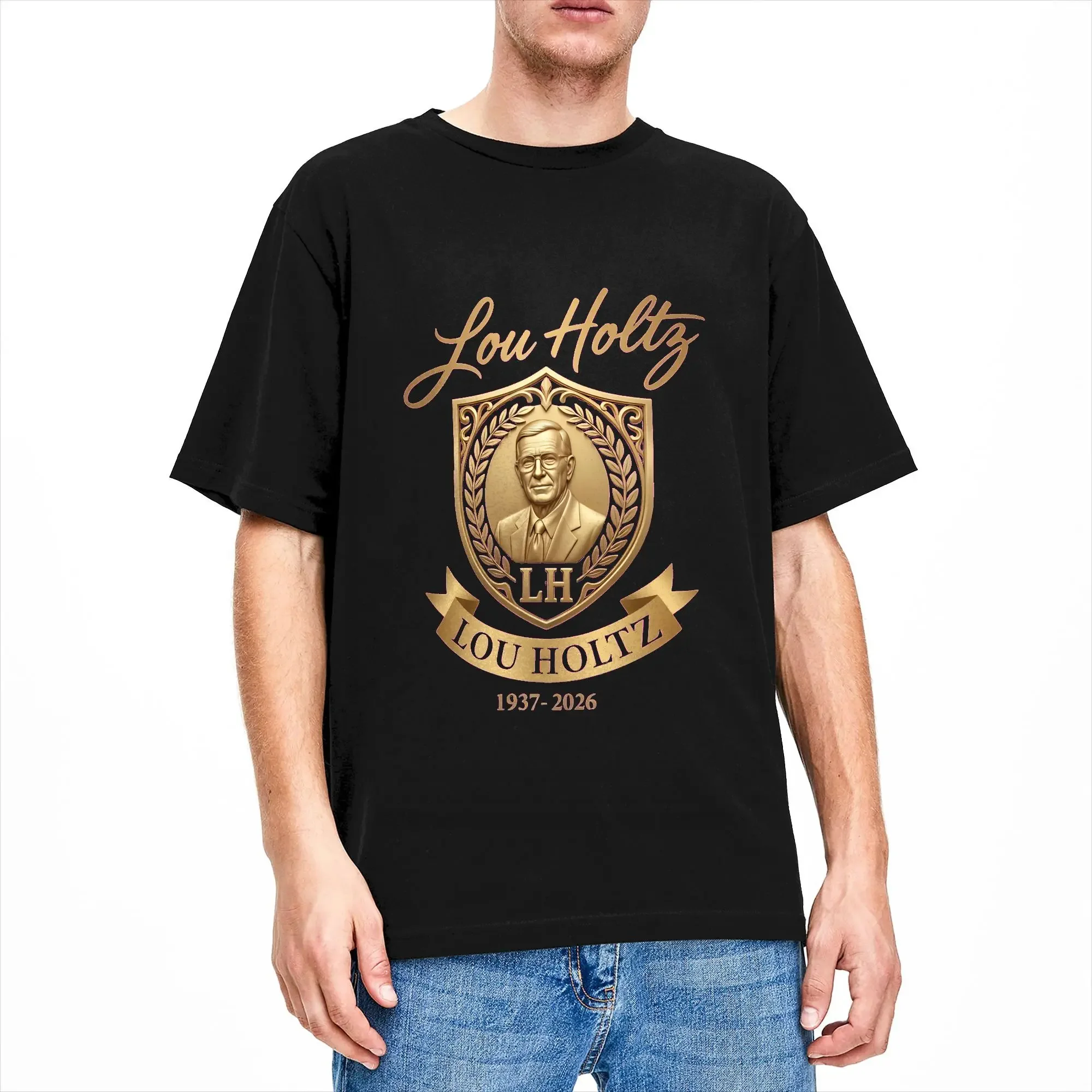 Vintage T-Shirt Beach Lou Holtz Logo Popular T Shirts  100% Cotton Tee Shirt for Men Y2K Casual Custom DIY Short Sleeve Tees