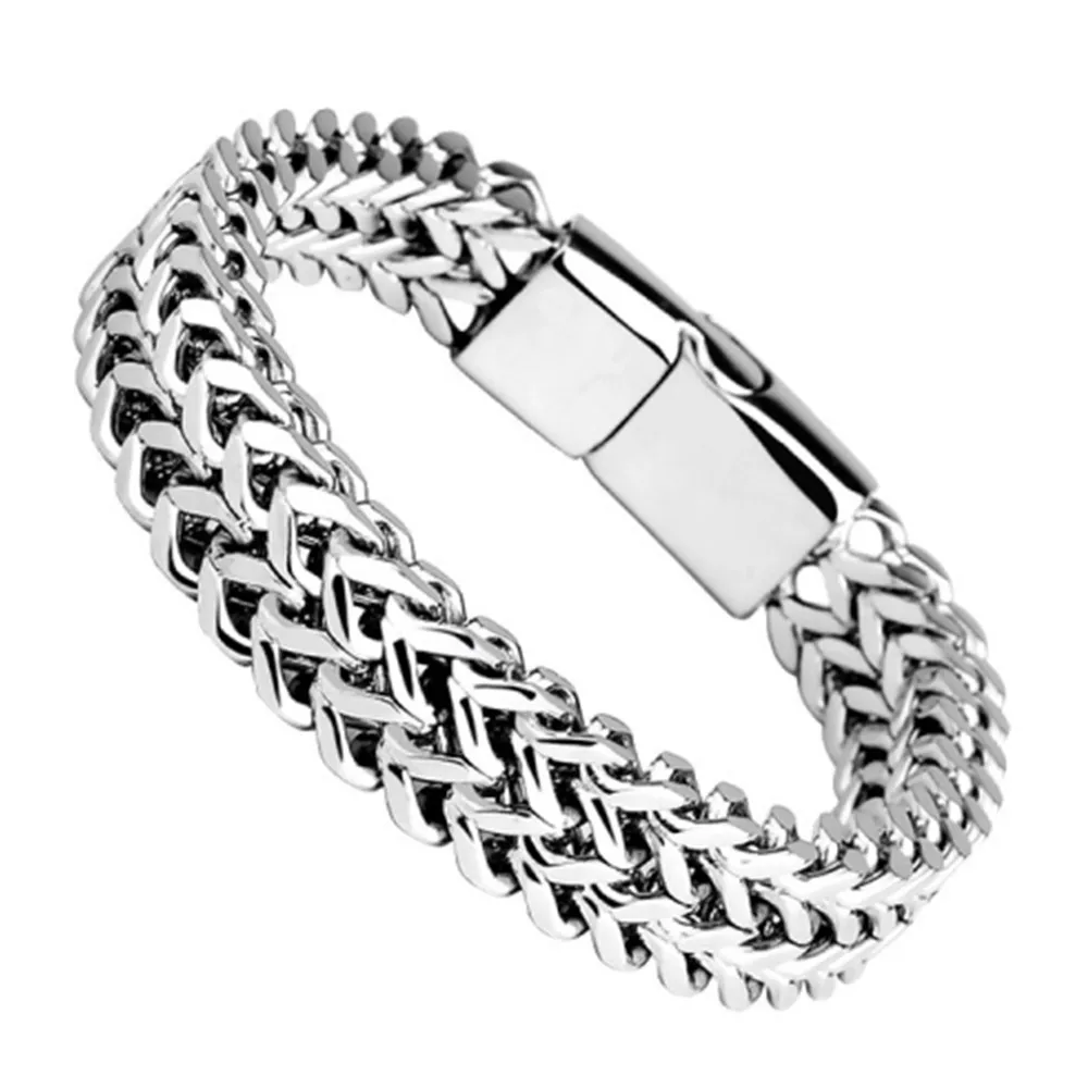Edelstahl geflochtenes zweireihiges Armband mit Fischschuppenlegierung vorne und hinten mit magnetischer Schnalle und Kielschmuck, neues Modell – Detail 1