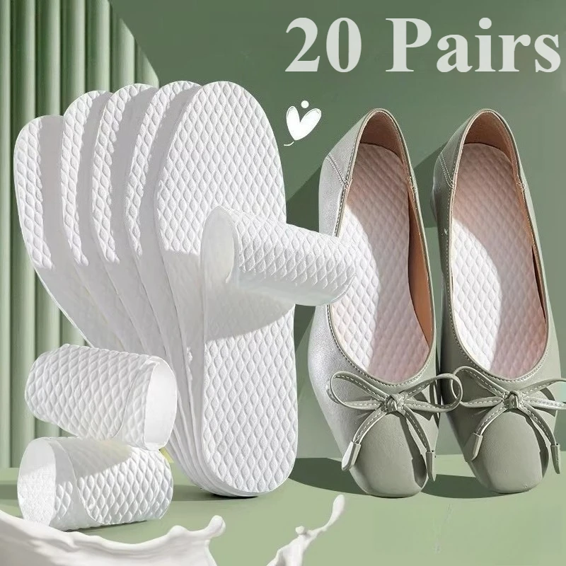 5-20Pairs Sweat-absorption Natural Wood Pulp Shoe Insoles Disposable Portable Soft Non-Sticky Foot Pad Cushion for Flats Heels