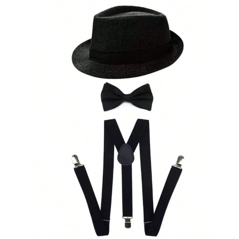 Kit Gangster Années 20 Homme – Chapeau Fedora, Nœud Papillon, Bretelles et Faux Cigare – photo 5