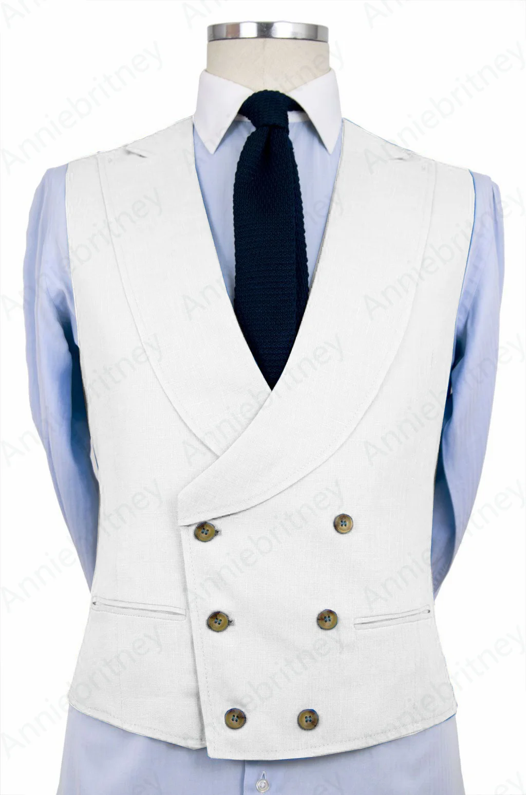 Nuovo gilet doppiopetto blu su misura con risvolto scialle Slim fit sposo Beige Best Man Wedding Beach gilet cappotto senza maniche