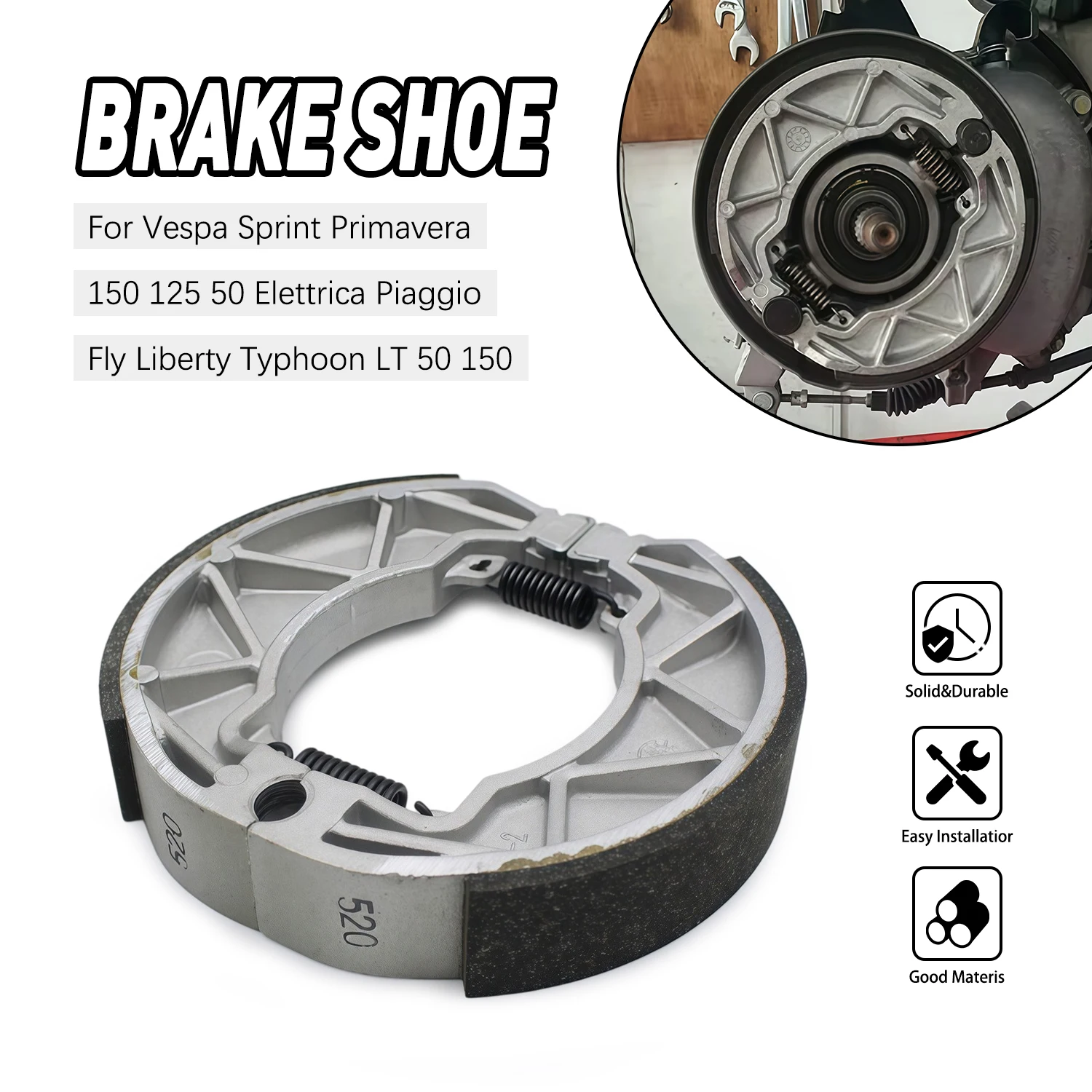 

Motorcycle Rear Brake Shoe Replace For Vespa Sprint Primavera 150 125 50 Elettrica Piaggio Fly Liberty Typhoon LT 50 150