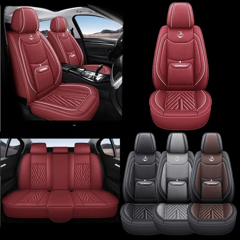 

Набор роскошных чехлов для автомобильных сидений из 5 предметов, перфорированная искусственная кожа, дышащая и удобная, полная защита, всесезонная универсальная посадка