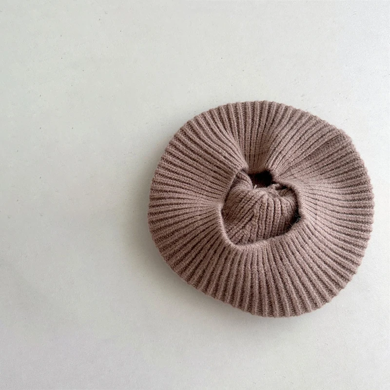 Topi Baret Anak Lucu Bahan Plush Warna Solid, Topi Pelukis Anak, Topi Kupluk Wol Hangat Musim Dingin, Topi Rajut Bayi Usia 3-5 Tahun