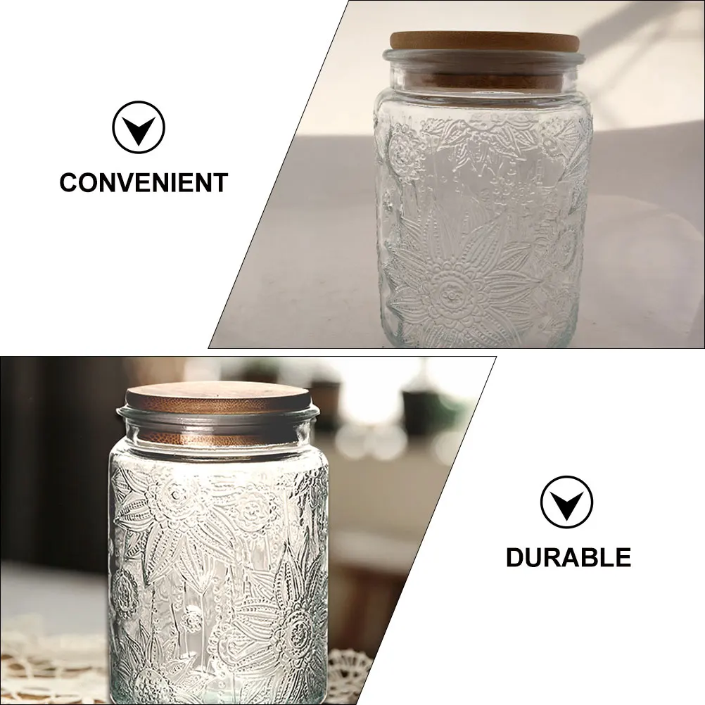 

Airtight Glass Jar Sealed Bamboo Cover Transparent Bottle Lids Food Storage Kitchen Canisters Container