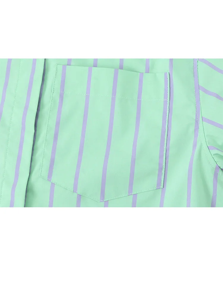 2024年夏 レディースファッション スーツ ストライプ柄 ラペルポケット付きシャツトップス+伸縮性ウエスト サイドスリット入りショートパンツ 女性用カジュアルパンツセット