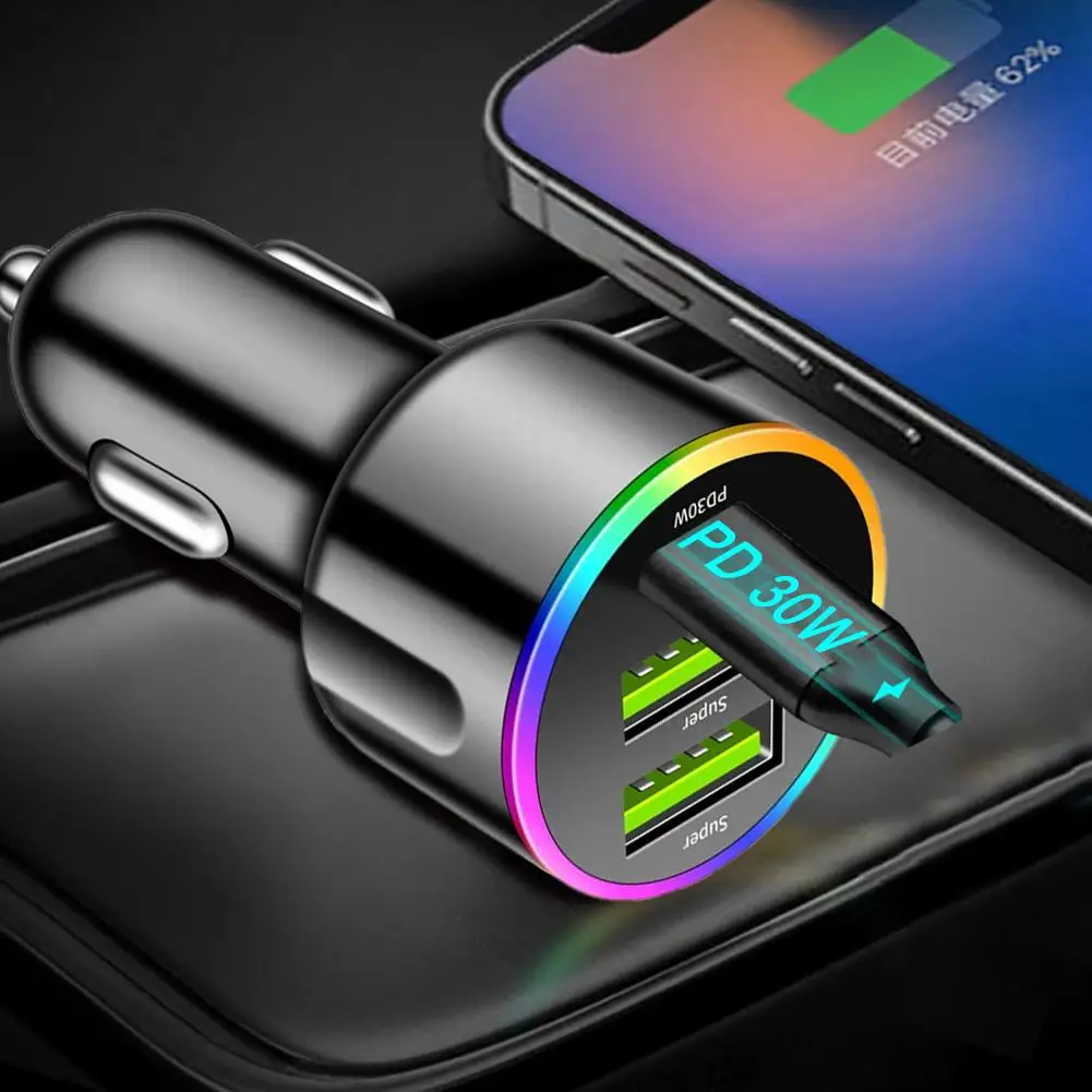 

Автомобильное зарядное устройство USB Type-C, быстрая зарядка PD30W, быстрое зарядное устройство 60W для iPhone 13, 12, для Xiaomi, для Huawei D6N9