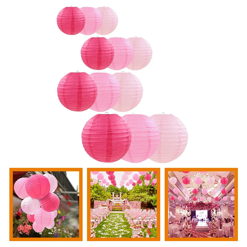 Decor Holiday Decorative Paper Lantern Set DIY Handmade Colorful Round Party Scene Decoration 12pcs (pink/white/gold)