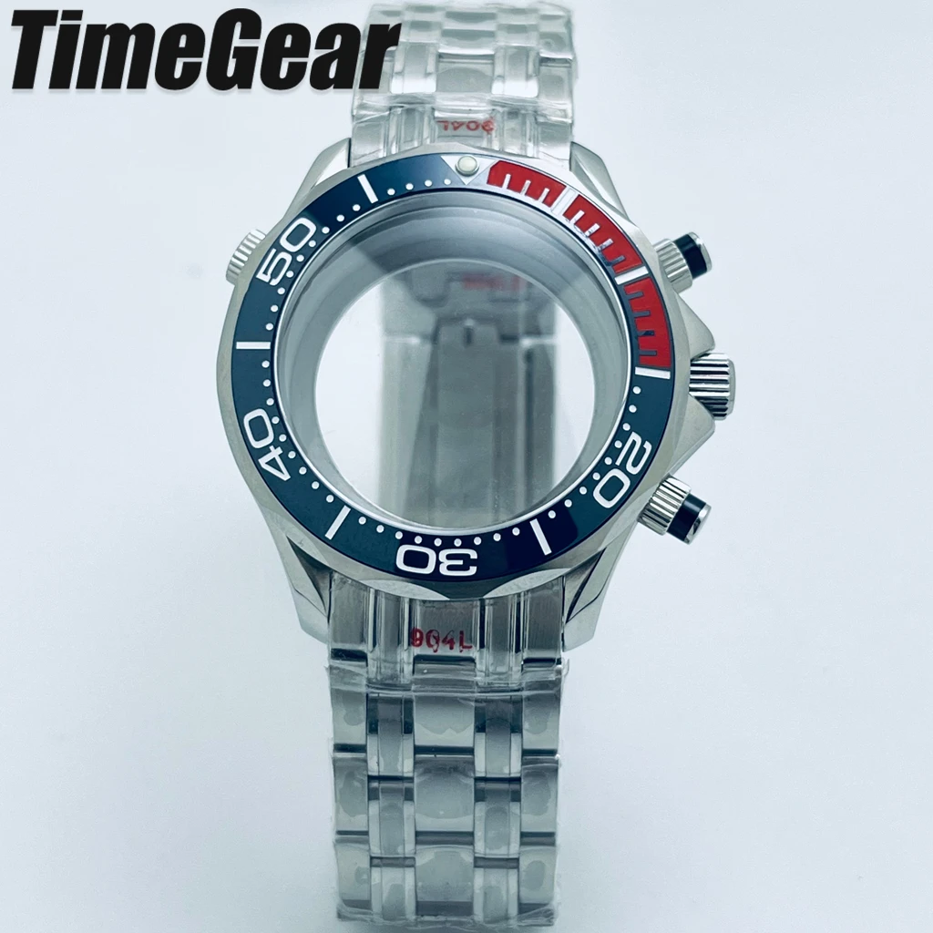 41mm Multy-Functional Quartz Chronograph Silver Watch Case Sapphire Glass Fit VK63 VK64 Quartz movement for Seamaster 300