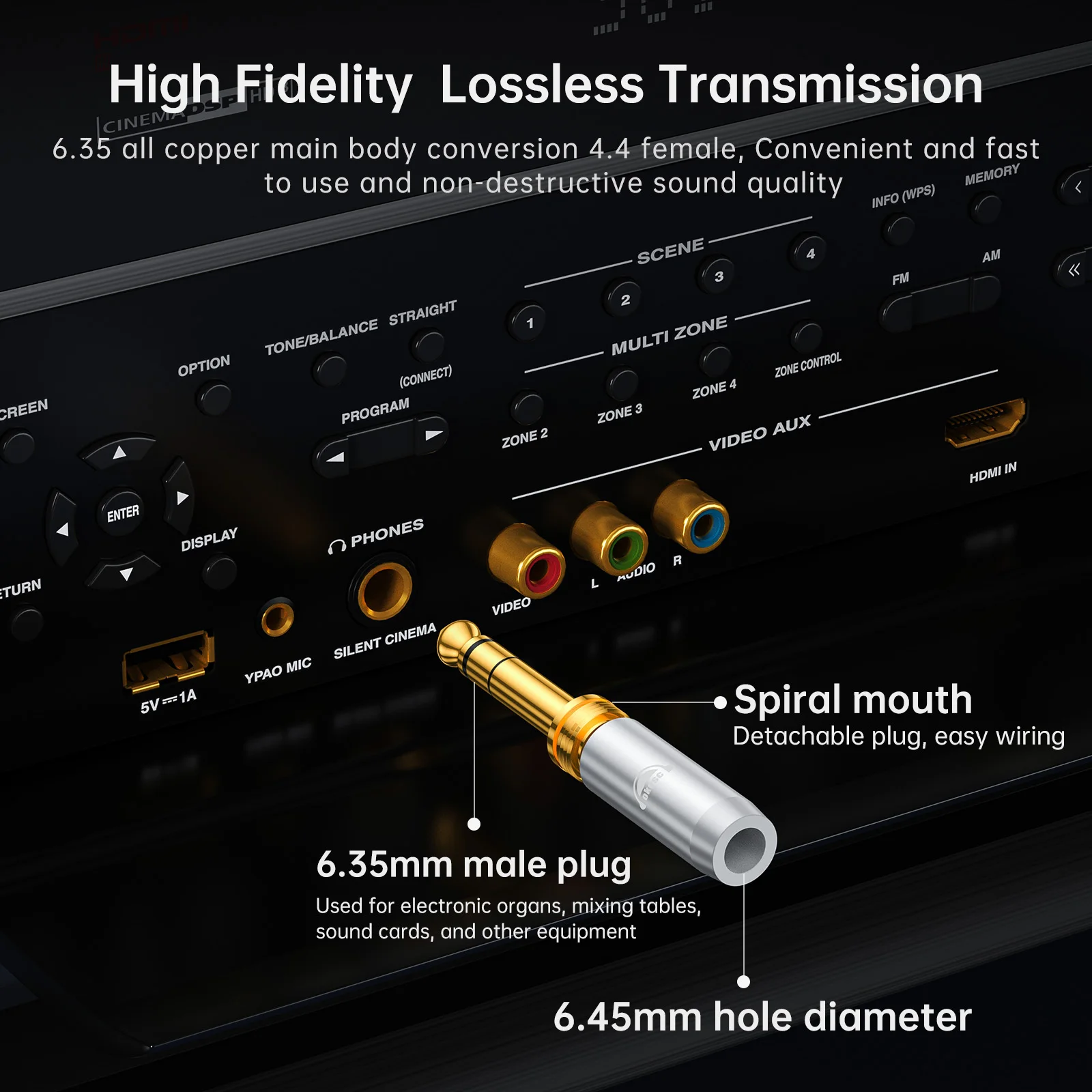 Okscc P635 6,35 мм DIY Съемный металлический штырь HiFi аудио адаптер для звука/усилителя/микшера/наушников/звуковой карты/электрической гитары