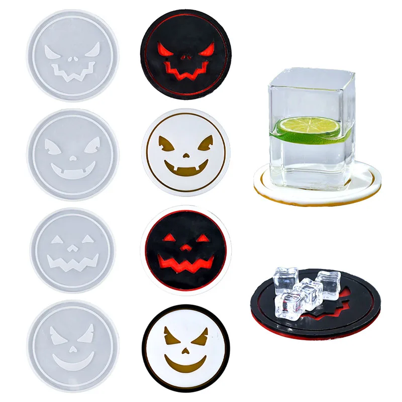 Ghost Faces Coaster Epoxy Resin Mold Handmade Cartoon Tray Silicone Mold DIY Crafts Halloween Home Desktop Decor