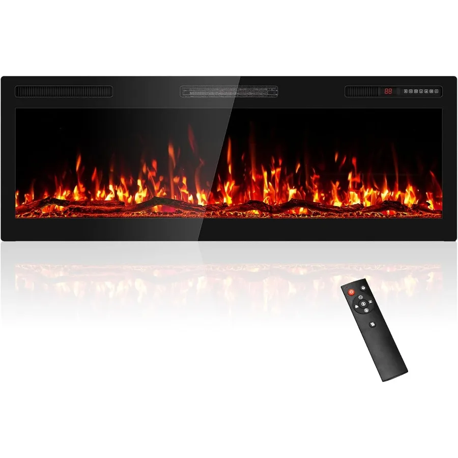 

50-электрический камин, встраиваемый настенный, с широким экраном, ультраузкая рамка, HD, эффект пламени, бревна, топливная кровать, современный пожарный площад