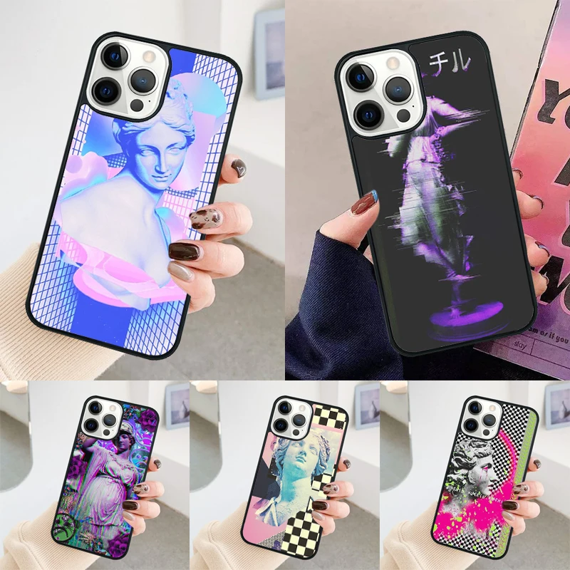 Glitch vaporwave modern art phone case Cover For iPhone 14 15 16 Pro Max SE 2020 coque For apple 11 12 13 Pro Max Mini 8 Plus