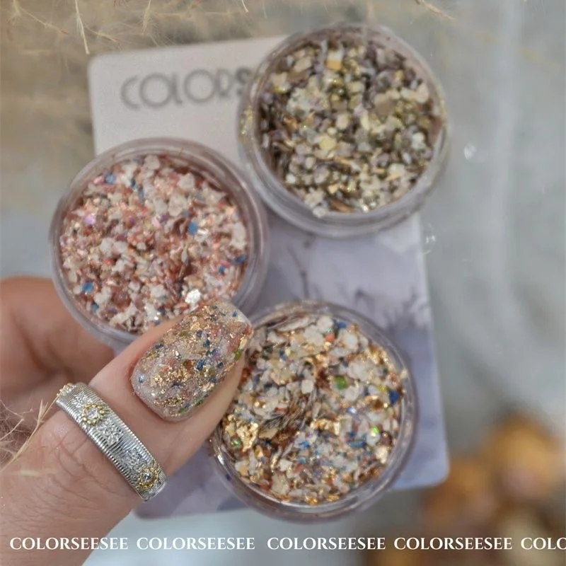 1Box Vintage Marble Flakes Mixed Sequins Nail Decoratrion  Nails Accessories Mica DIY Colorful Artificial Oatmeal Nails Drill