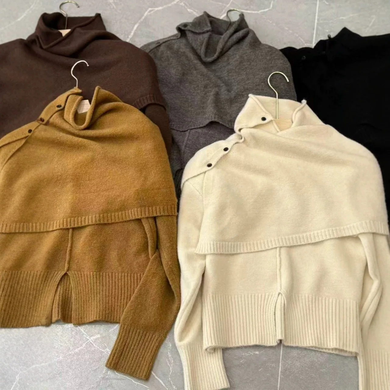 Korean New Solid Color Stacked Turtleneck Removable Shawl Knitted Sweater Autumn and Winter Women's Knitted Top
