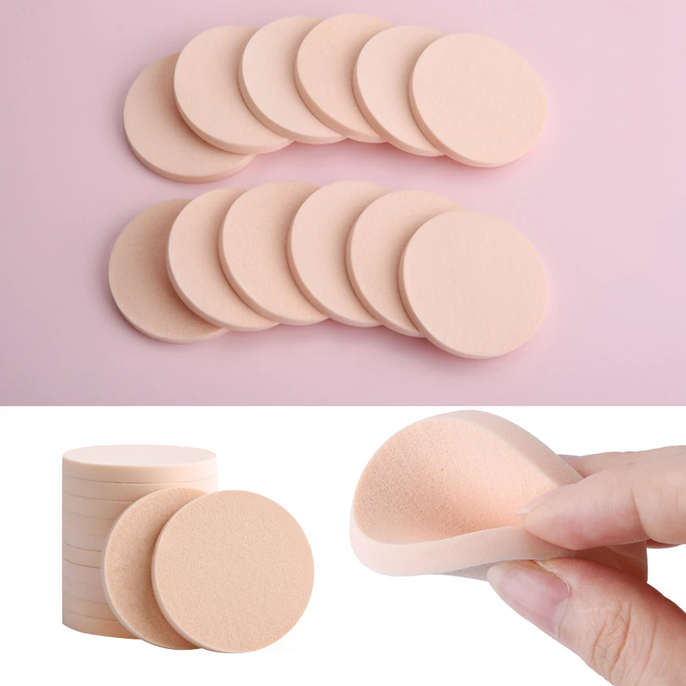 ฟองน้ำแต่งหน้า 24 ชิ้น แบบกลม สำหรับลงแป้งพัฟเนื้อนุ่ม วัสดุพรีเมียม สำหรับครีม รองพื้นชนิดน้ำ แป้งฝุ่น ให้ผิวเรียบเนียน
