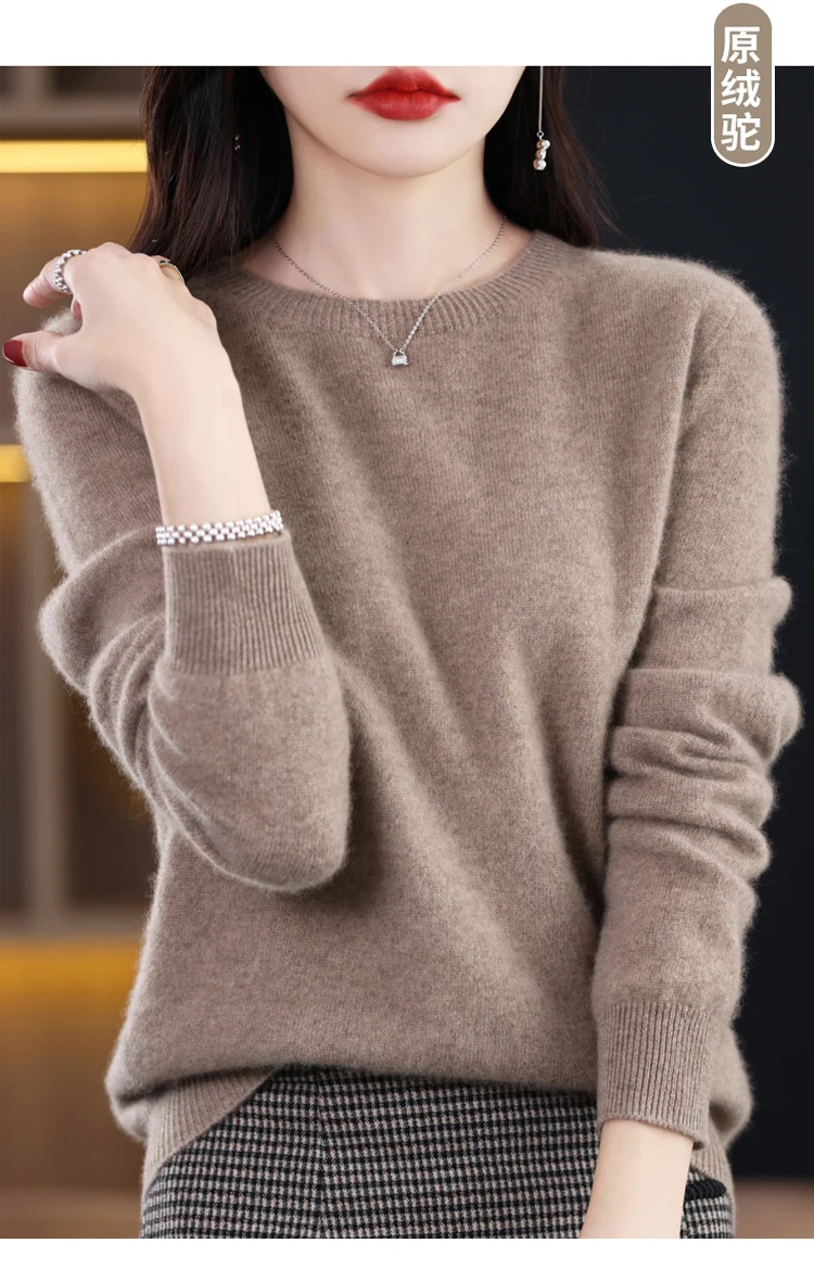 2026 New Cashmere Basic Top Long Sleeve Women O-Neck Knitted Sweater 100% Pure Merino Wool Pullover Clothing Knitwear Traf