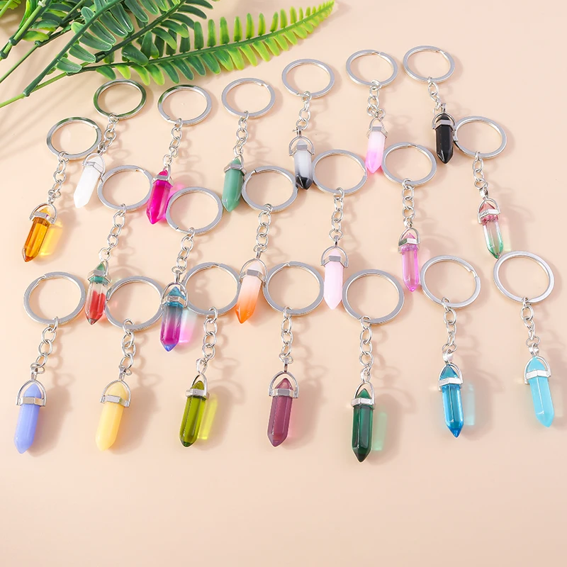 Aihua Neue Bunte Natürliche Sechseckige Kristallstein-Schlüsselanhänger Kugelförmiger Quarz-Kristall-Schlüsselring für Damen Handtaschen-Deko – Detail 3