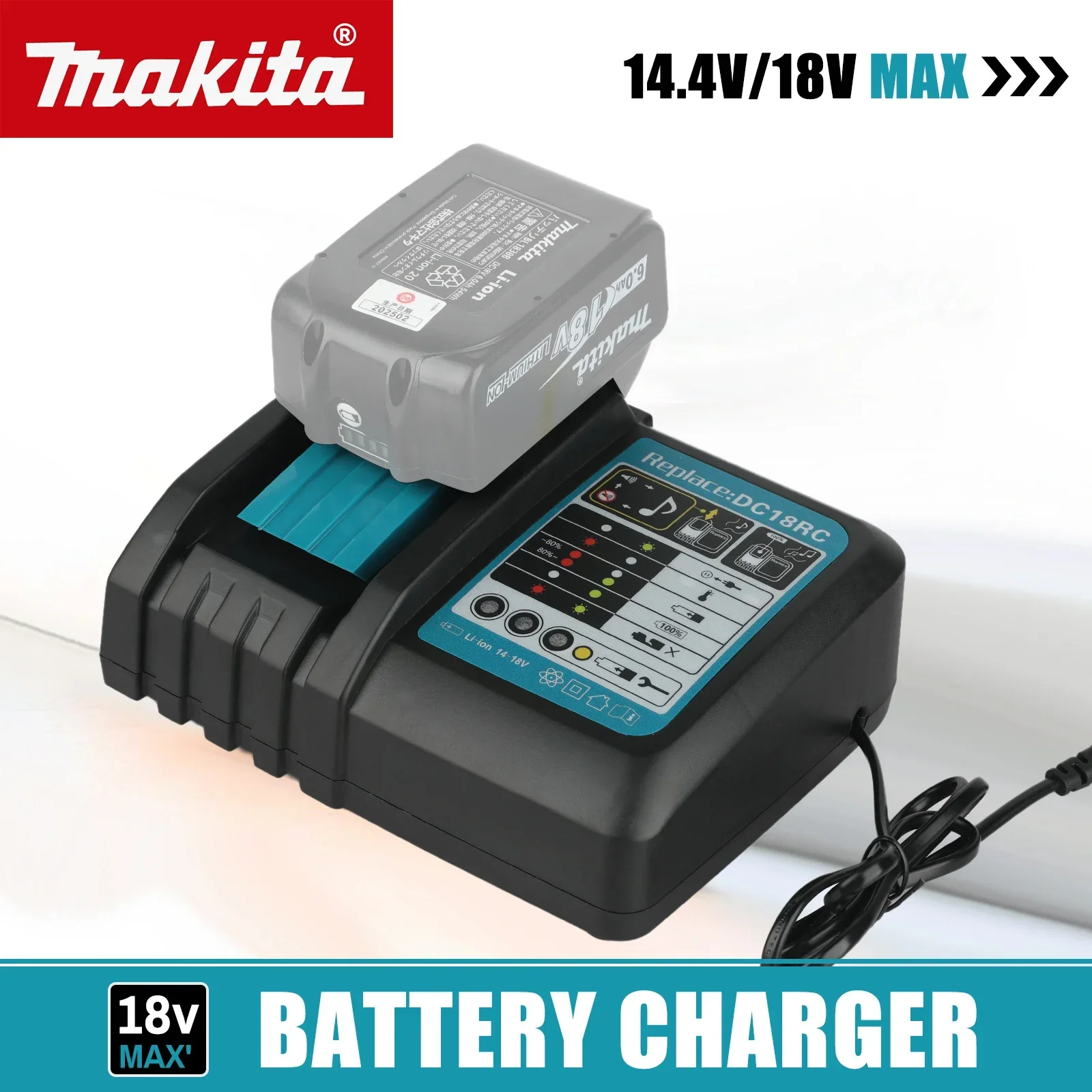 

DC18RC Li-ion Battery 3A Charger for Makita 18V 14.4V BL1860B,BL1850B,BL1840,BL1830,BL1820,BL1415,BL1440 Power tool Charger