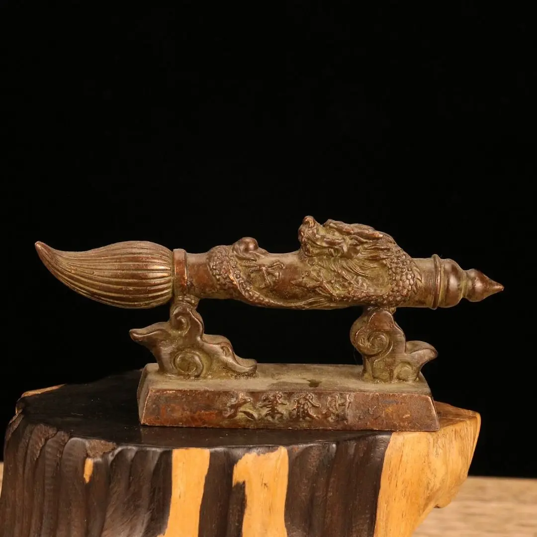 Alloy Ornament of Dragon-wrapped Wenchang Writing Brush, Mascot for Wealth and Academic Luck, Collectible Decor