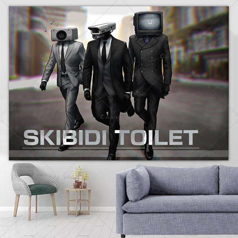 Skibidi Toilet Birthday Party Backdrop Toilet Man Photography Background Baby Shower Kids Boys Birthday Party Decoration Banner