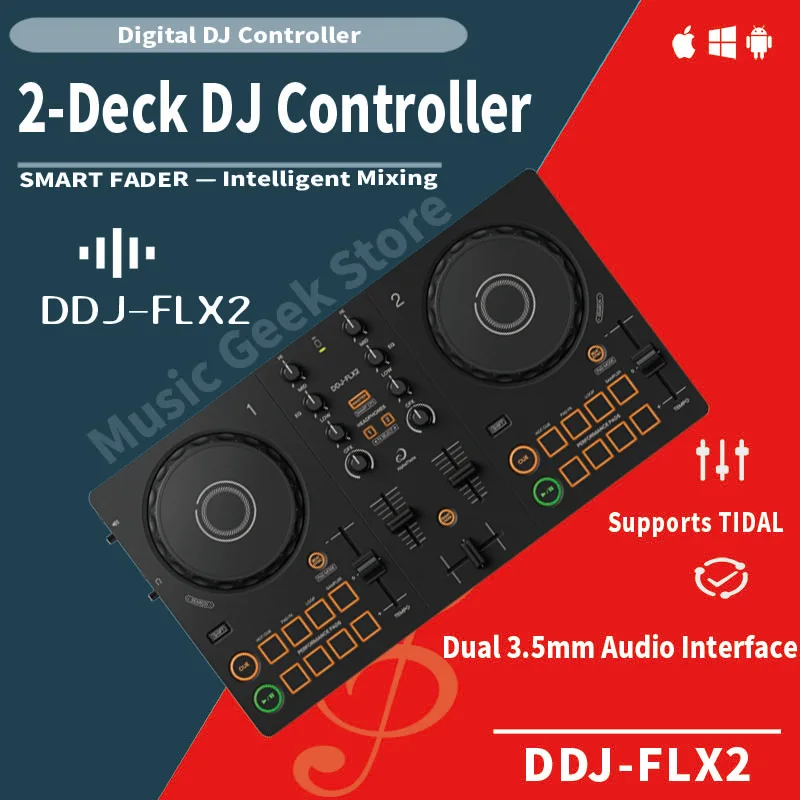 DDJ-FLX2 Portable 2-Channel DJ Controller SMART FADER CFX Pad USB-C Bluetooth for rekordbox djay Serato