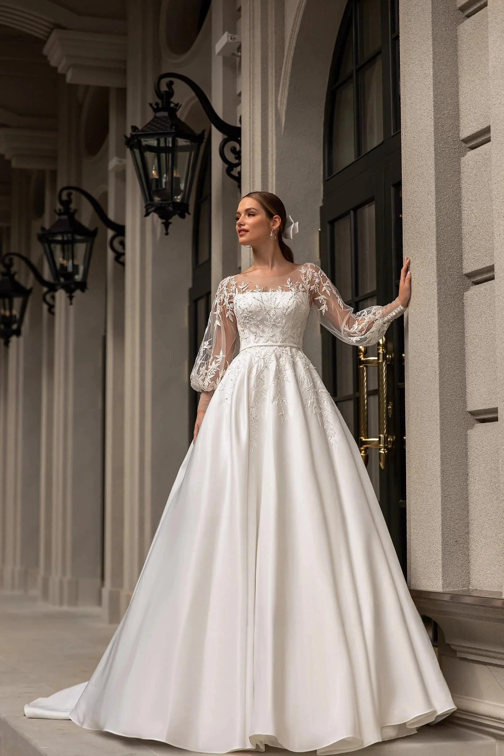 Customize To Measures Wedding Dress Appliques Full Sleeves O-neck Bridal Dress Elegant Long Bride Gown 2025 Civil  vestidos de