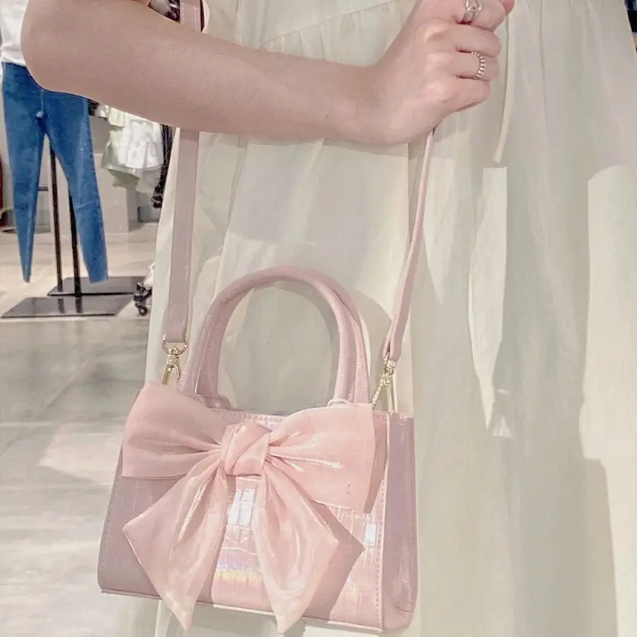 Fashion Women Clutch Purse Handbags Summer Pink Bowknot Female Underarm Bags Sweet Girl\'s Small Square Shoulder Messenger Bag