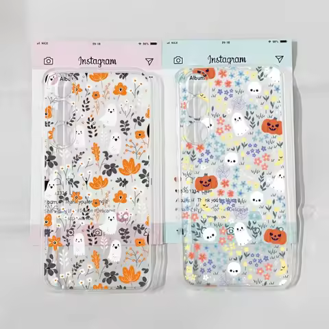 Autumn Pumpkin Leaves Fall Graphic Phone Case for Samsung Galaxy S25 Ultra S24 S23 S22 Plus S21 Flower Transparent Cover Fundas