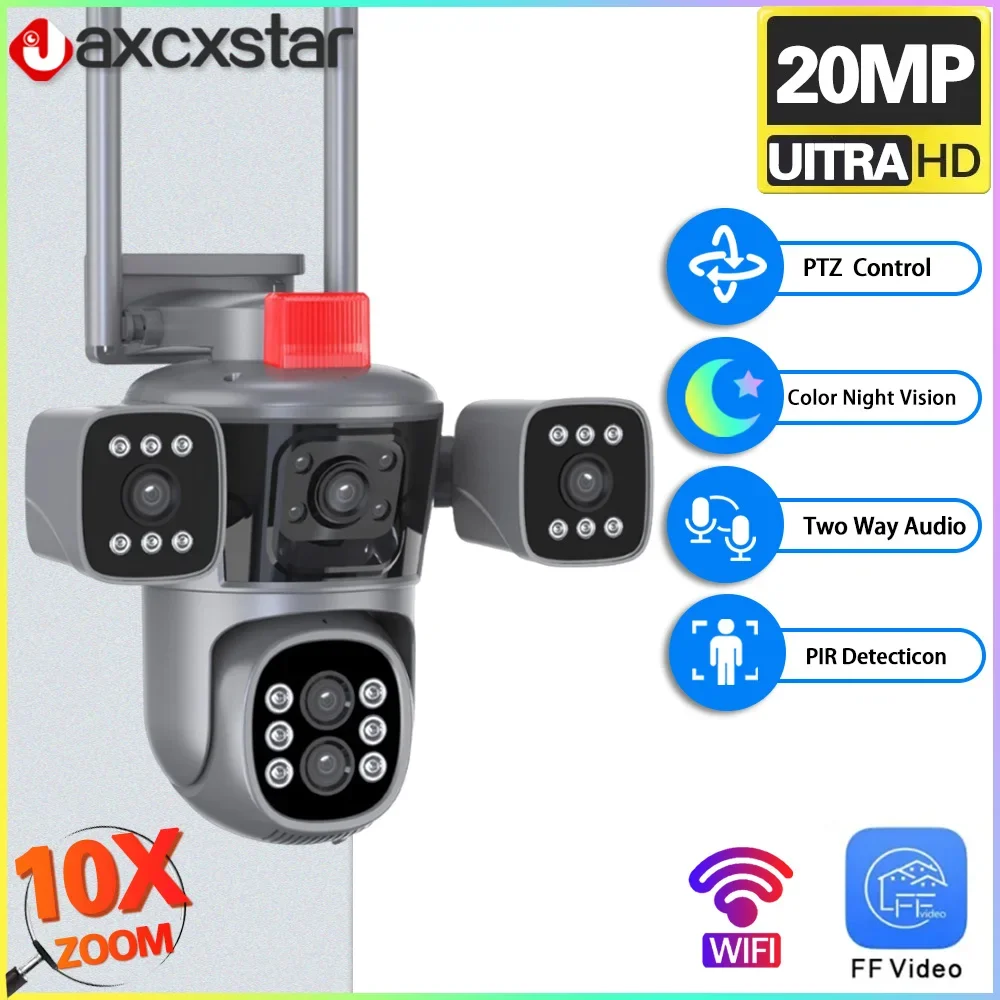 10K 20mp Outdoor Wireless Wifi security protection Camera 10X Zoom Auto Tracking  PTZ 5 Lens 4 Screens IP CCTV Camera P2P Remote